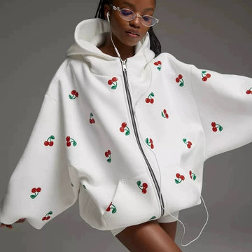 Sweat capuche oversize femme hoodie imprimé cerises - look moderne garanti - MAX FOR ME