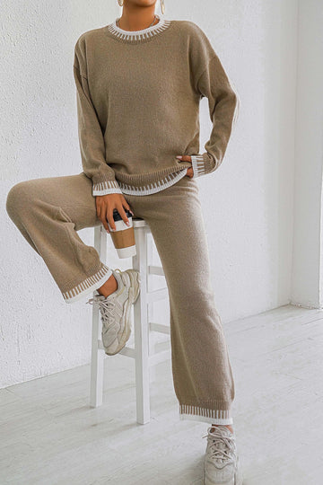 Ensemble 2 pièces automne-hiver– haut et pantalon large droit en maille