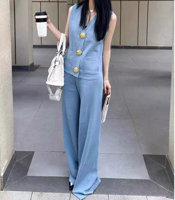 Ensemble gilet sans manches pantalon droit coordonné style moderne - sophistication épurée - MAX FOR ME