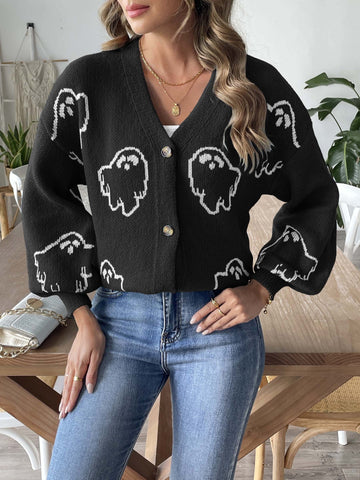 Cardigan en maille à motif fantôme - votre touche d'originalité - MAX FOR ME