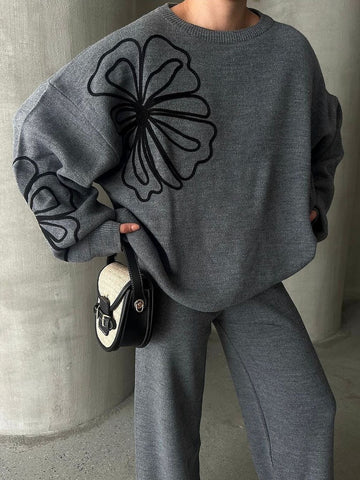 Ensemble pull à motif floral et pantalon ample - Confort cocooning et style bohème moderne
