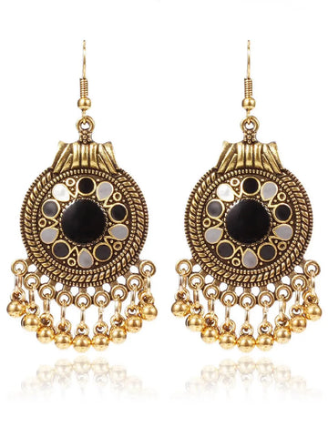 Boucles d’Oreilles Bohèmes à Disques et Pompons – Style Rétro Ethnique Chic Noir MAX for ME