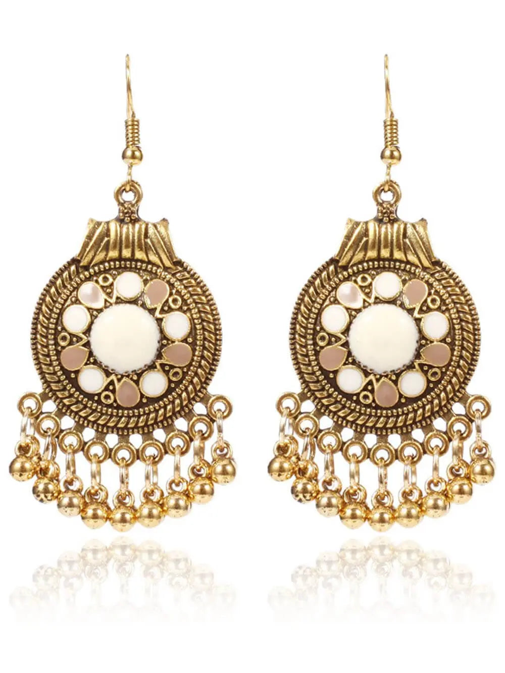 Boucles d’Oreilles Bohèmes à Disques et Pompons – Style Rétro Ethnique Chic Noir MAX for ME