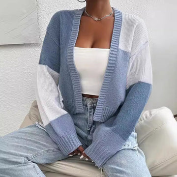 Cardigan gilet en maille tricolore à manches longues décontracté chic - MAX FOR ME