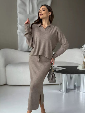 2-teiliges Strickset Herbst-Winter – Oberteil und Rock – MAX FOR ME