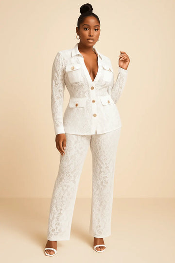 Ensemble en Dentelle Transparent et Élégant - Pantalon et Veste