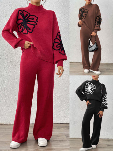 Dames vlinder ensemble grijs - gebreide trui en wijde broek optimaal comfort