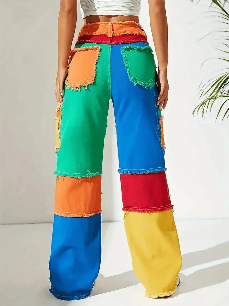 Pantalon Patchwork en Jean Coloré  - Style Rétro et Tendance MAX for ME