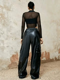Pantalon cargo Mylène - Effet cuir.