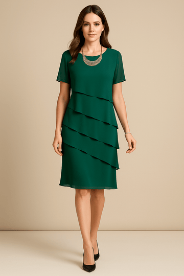 Robe Femme Élégante en Polyester – Coupe Droite à Volants Superposés