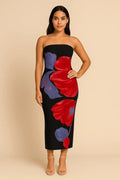 Robe Longue Fleurie Contrastée – Épaules Dénudées MAX FOR ME