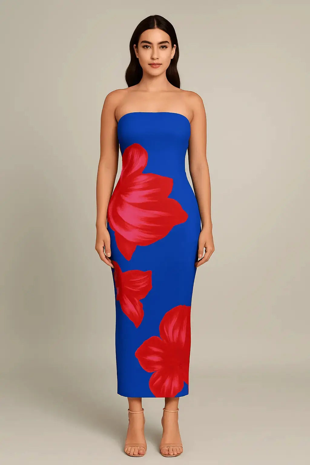 MAX FOR ME Hauts pour femmes Robe Longue Fleurie Contrastée – Épaules Dénudées