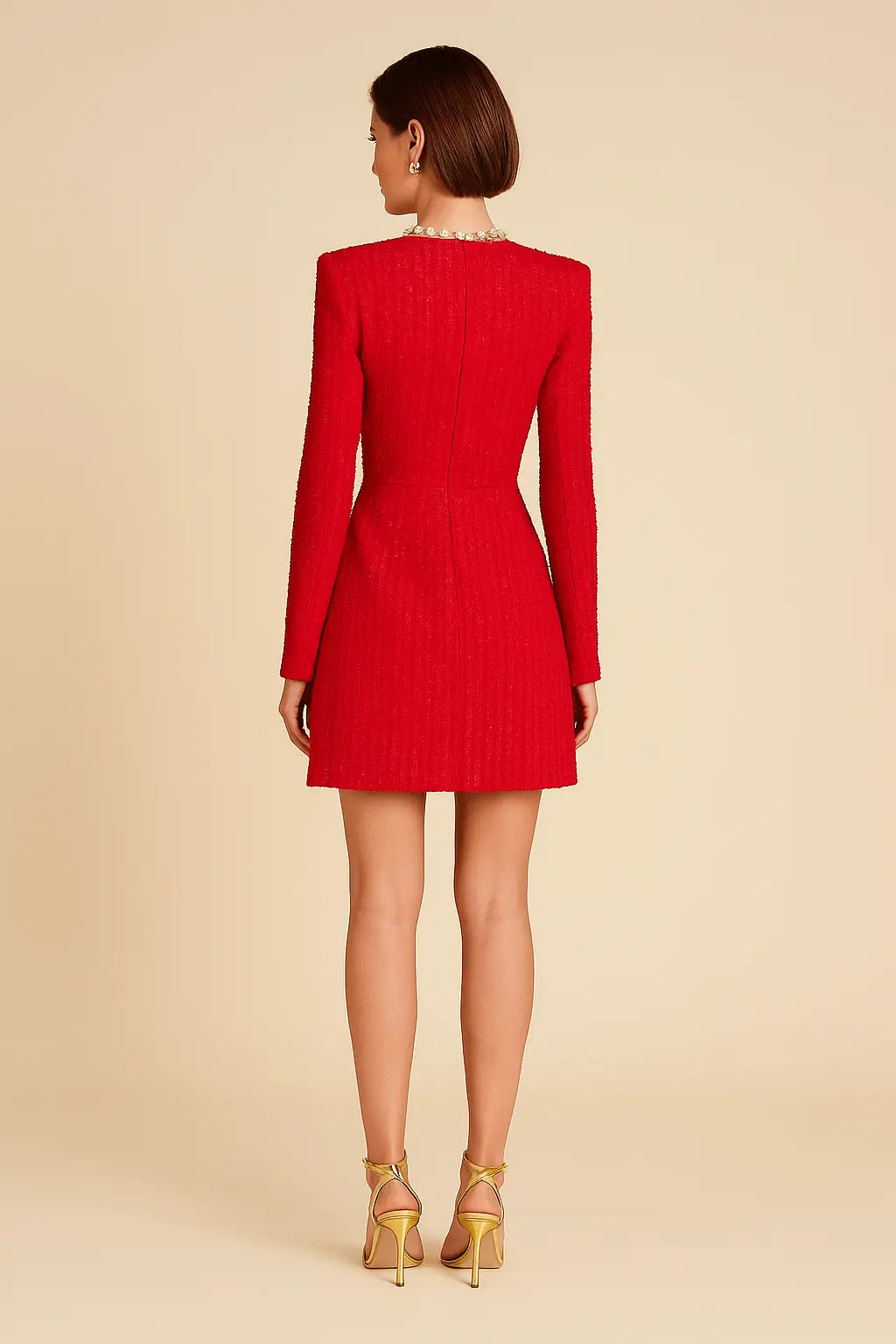 Robe Midi Élégante avec Détails de Perles – Col Bijou et Poches Ornementées MAX FOR ME