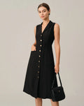 Robe Midi Noire à Boutons Dorés – Élégance Intemporelle Noir / S MAX FOR ME
