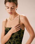 Robe Midi Verte à Imprimé Velours