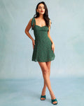 Robe Mini Fleurie Verte – Bretelles à Nœuds, Coupe Ajustée et Décolleté Cœur MAX FOR ME