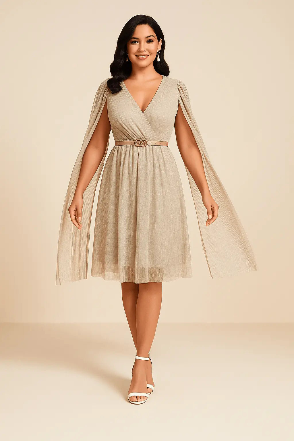 Robe de Soirée Mi-longue à Manches Fluides
