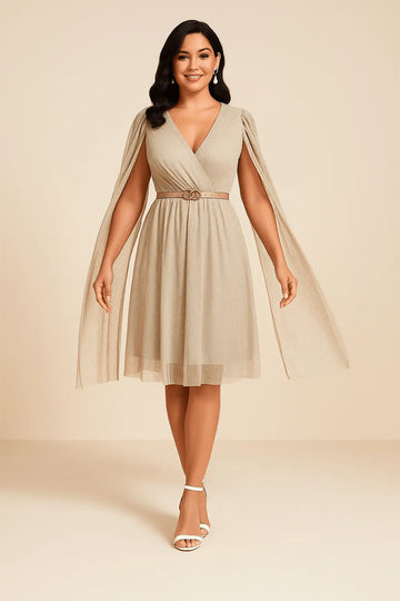 Robe de Soirée Mi-longue à Manches Fluides