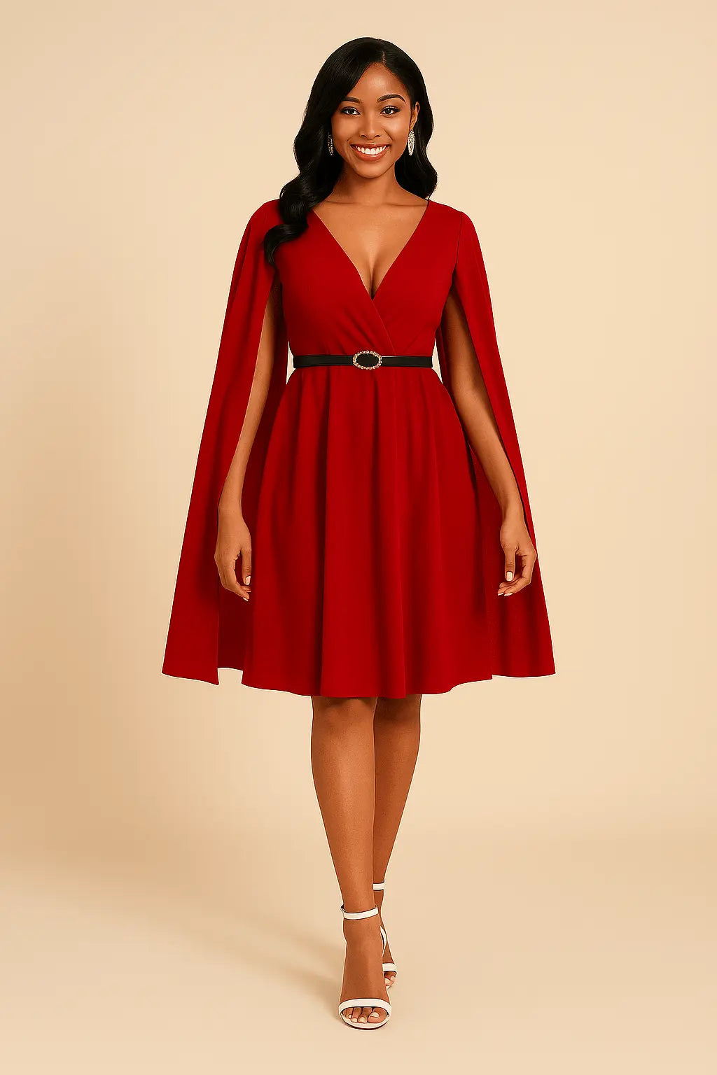 Robe de Soirée Mi-longue à Manches Fluides