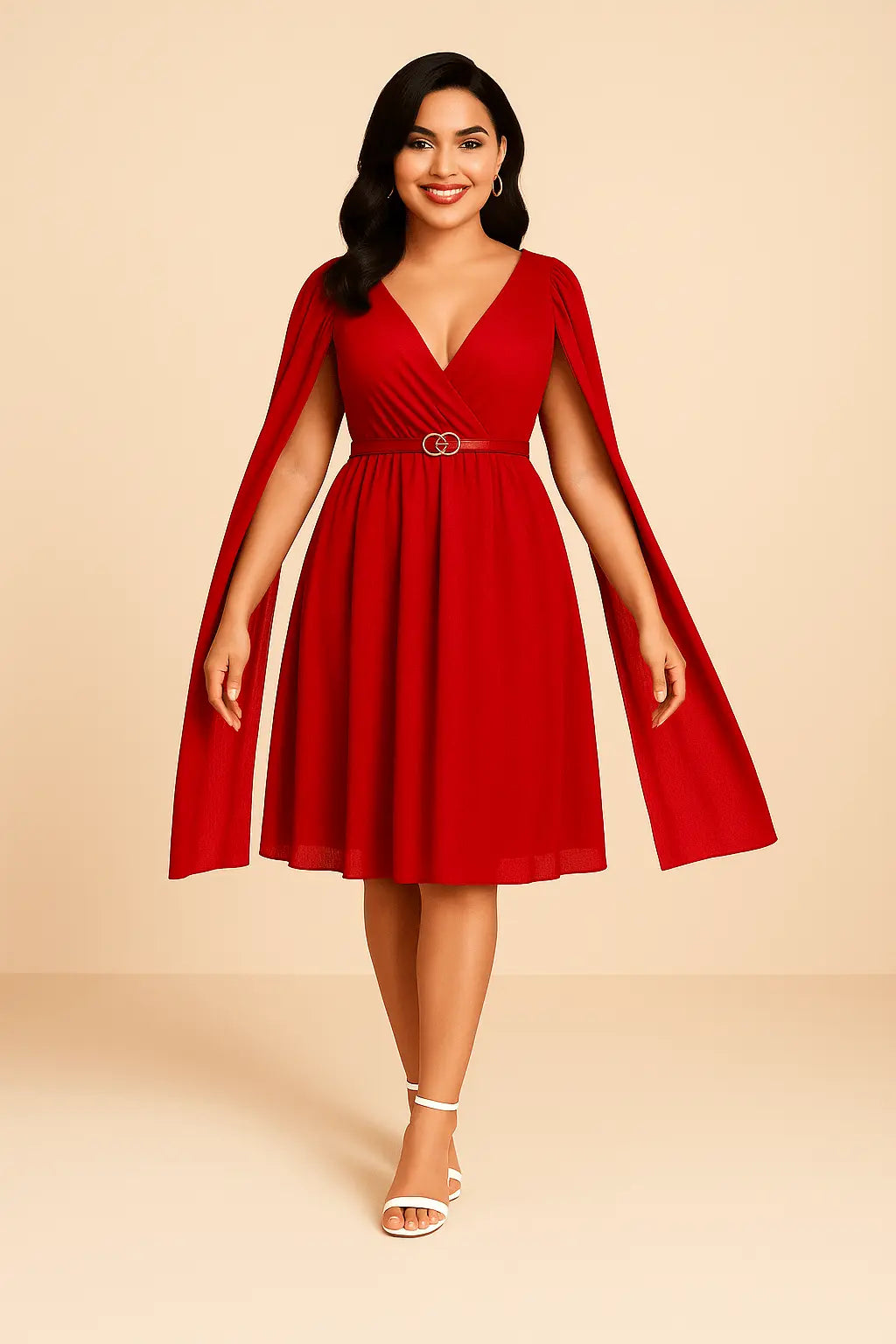 Robe de Soirée Mi-longue à Manches Fluides
