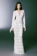 Robe longue tarnsparente Mélodie en dentelle avec manches longues