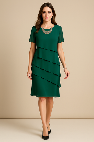 Robe Femme Élégante en Polyester – Coupe Droite à Volants Superposés