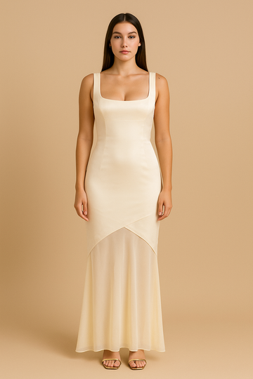Robe Longue Satinée en Mousseline – Fluidité Élégante et Légèreté