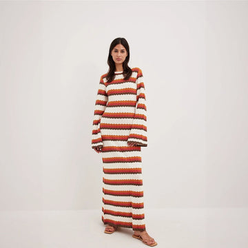 Robe longue femme bohème rayée évasée à manches longues – Élégance estivale polyvalente