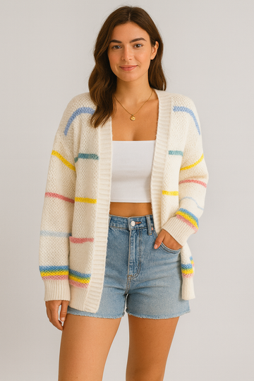 Cardigan rayé ouvert tricot décontracté layering moderne - couche stylée parfaite - MAX FOR ME