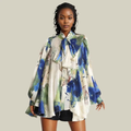 MAX for ME Blouse Blouse à imprimé aquarelle avec nœud lavallière
