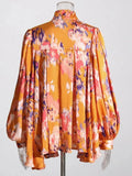 MAX for ME Blouse Orange / TAILLE UNIQUE (S-XL) Blouse à imprimé aquarelle avec nœud lavallière