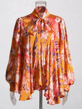MAX for ME Blouse Blouse à imprimé aquarelle avec nœud lavallière