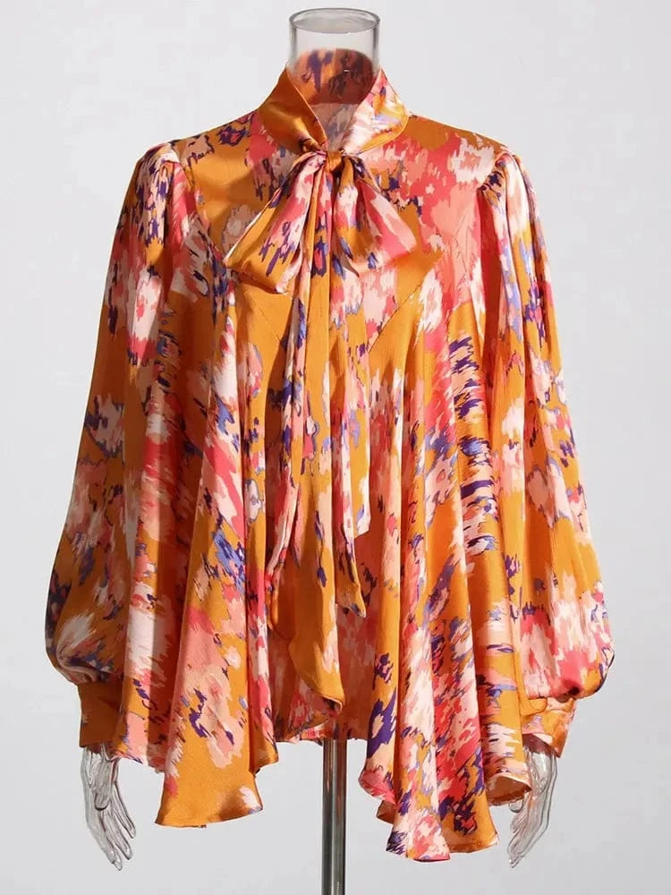 MAX for ME Blouse Blouse à imprimé aquarelle avec nœud lavallière