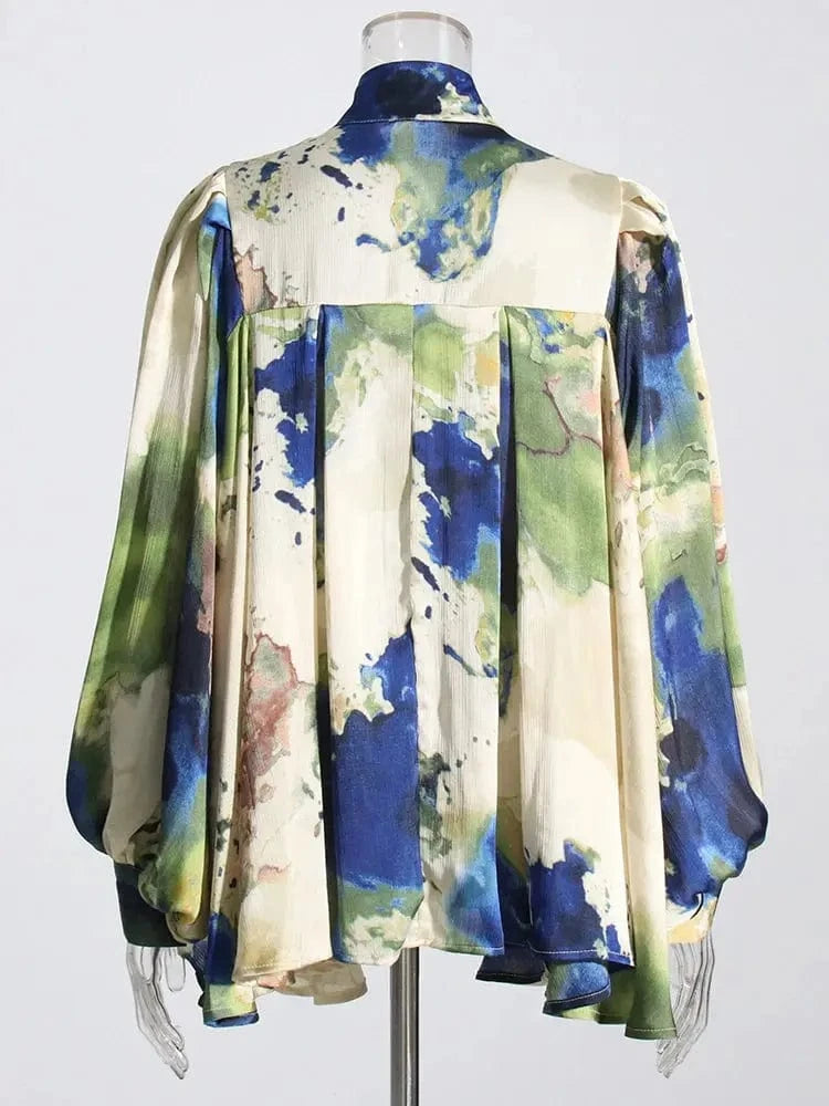 MAX for ME Blouse Blanc / TAILLE UNIQUE (S-XL) Blouse à imprimé aquarelle avec nœud lavallière
