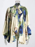 MAX for ME Blouse Blouse à imprimé aquarelle avec nœud lavallière