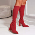 Bottes chaussettes hautes pour femme – Tricot extensible – Coupe ajustée – Bout pointu – Talon bloc MAX FOR ME