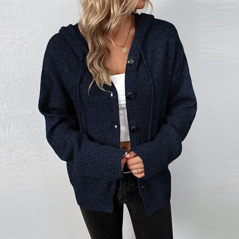 Cardigan à capuche en maille texturée - douceur et style décontracté - MAX FOR ME Bleu foncé / S MAX FOR ME