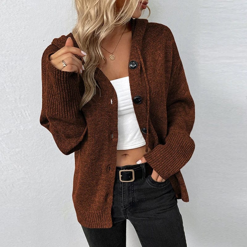Cardigan à capuche en maille texturée - douceur et style décontracté - MAX FOR ME Marron Chocolat / S MAX FOR ME