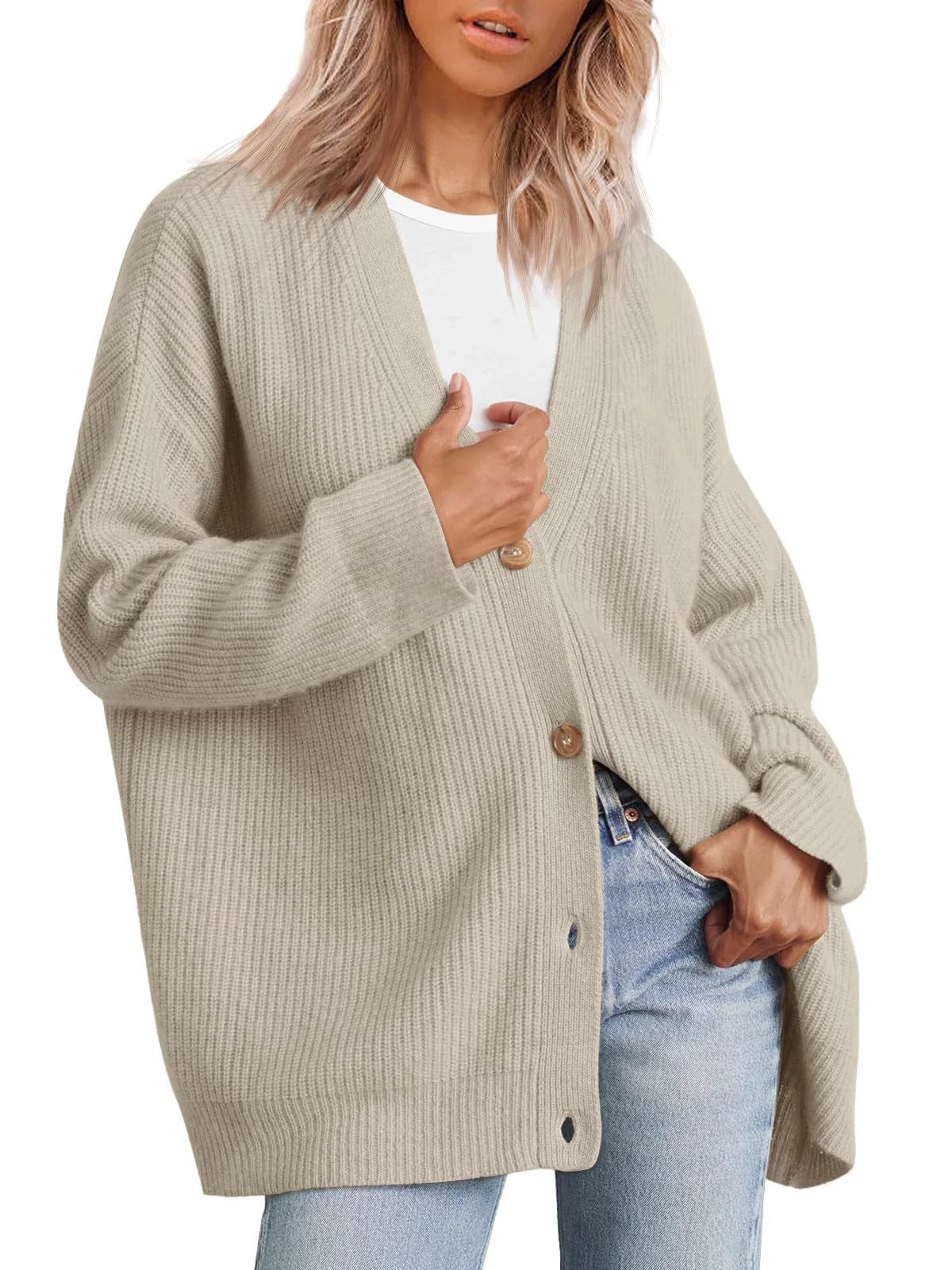 Cardigan col V boutons femme maille fine minimaliste chic MAX FOR ME Beige / XS MAX FOR ME