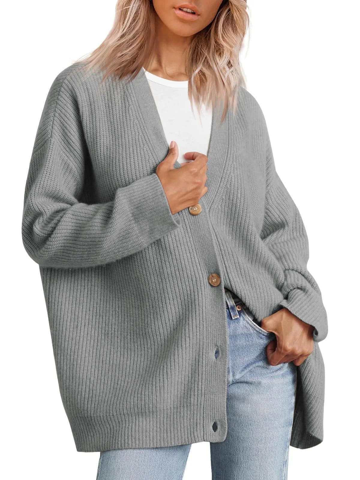 Cardigan col V boutons femme maille fine minimaliste chic MAX FOR ME Gris clair / XS MAX FOR ME