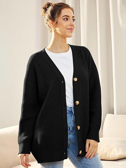 Cardigan col V coupe flatteuse femme élégance sophistiquée Noir / XS MAX FOR ME