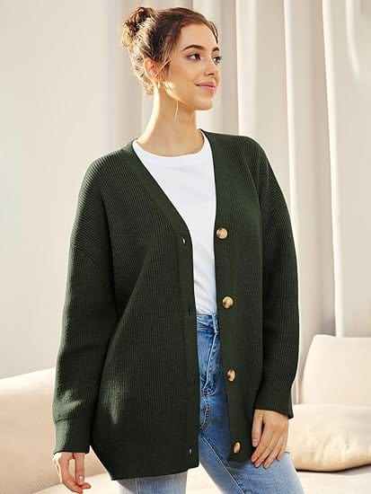 Cardigan col V coupe flatteuse femme élégance sophistiquée Palmier foncé / XS MAX FOR ME