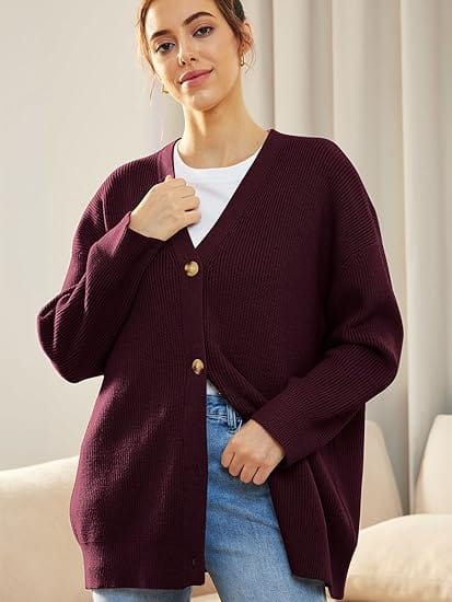 Cardigan col V coupe flatteuse femme élégance sophistiquée Rouge Nuit / XS MAX FOR ME