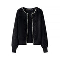 Cardigan col V femme bordure perlée élégance raffinée MAX FOR ME Noir / S MAX FOR ME