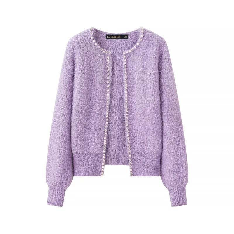 Cardigan col V femme bordure perlée élégance raffinée MAX FOR ME Violet / S MAX FOR ME
