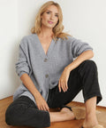 Cardigan col V maille femme ajustée élégance minimaliste MAX FOR ME Gris clair / S MAX FOR ME