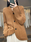 Cardigan femme en maille gaufrée – laine douce et coupe décontractée MAX FOR ME Marron / S MAX FOR ME