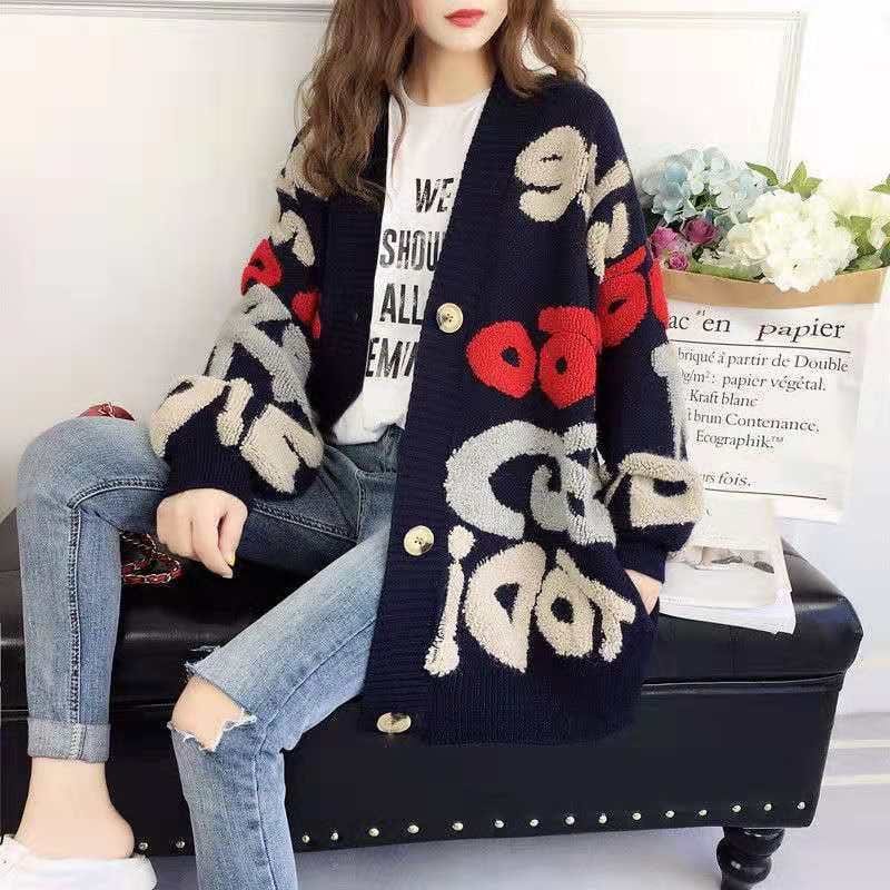 Cardigan laine oversize femme motif lettre style urbain MAX FOR ME Noir / S MAX FOR ME