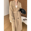 Cardigan long en maille pour femme - Robe confortable ceinturée avec col à revers - Style décontracté et chic pour l'automne/hiver Abricot foncé / Taille unique MAX FOR ME