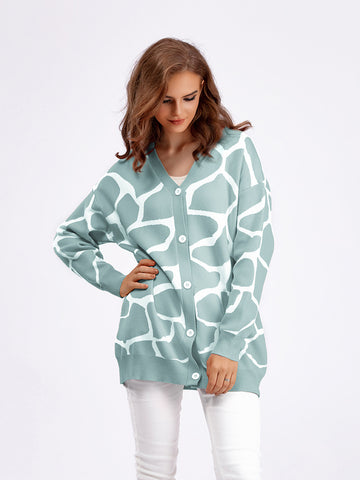 Cardigan long femme motif jacquard col V vert menthe MAX FOR ME
